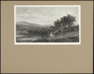 A Hilly Landscape With Cottage And Sheep
