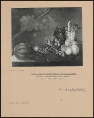 A Still Life Of Mixed Fruit, Including Grapes, Peaches, Strawberries And A Melon