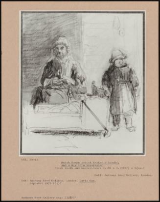 Welsh Woman Seated Beside A Cradle, And A Boy In A Sou'wester