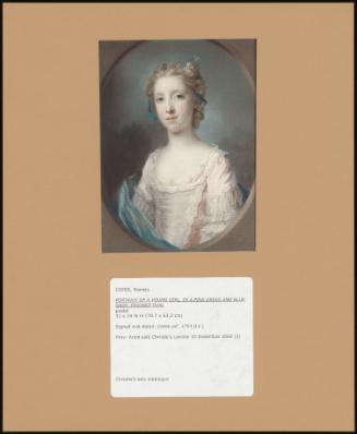 Portrait Of A Young Girl, In A Pink Dress And Blue Sash, Feigned Oval