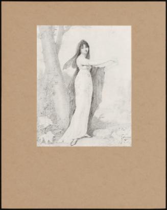 Portrait Of A Young Lady In White Standing Near A Flake