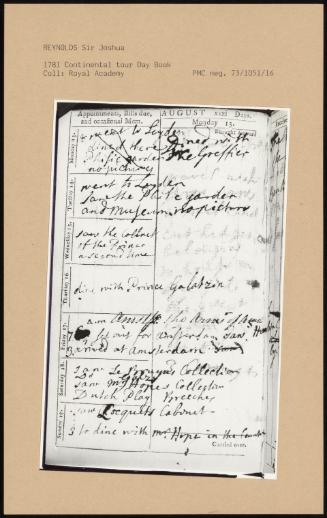 1781 Continental Tour Day Book