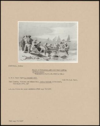 Sketch Of Fishermen With Their Boats Putting Off From Shore.