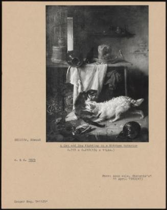 A Cat And Dog Fighting In A Kitchen Interior