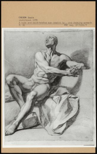 A Nude And Bald-Headed Man Seated To L And Looking Upwards