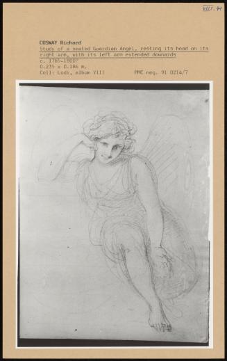 Study Of A Seated Guardian Angel, Resting Its Head On Its Right Arm, With Its Left Arm Extended Downards