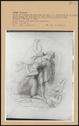 Study Of A Kneeling And Praying Soul, Protected By An Angel Which Wards Off Two Devils, Set Within A Fictive Oval