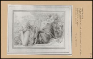 The Mary Magdalene Reclining In The Wilderness, With Two Putti