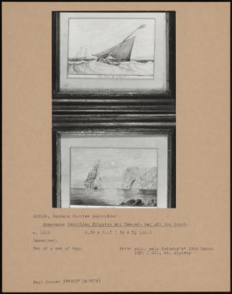 Seascapes Depicting Frigates And Men-Of- War Off The Coast.