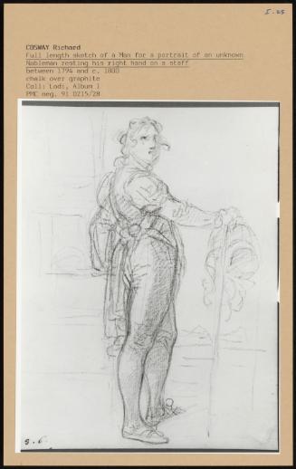 Full Length Sketch Of A Man For A Portrait Of An Unknown Nobleman Resting His Right Hand On A Staff