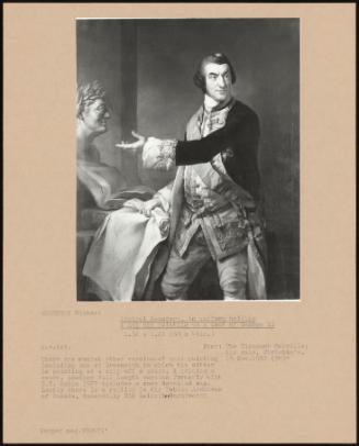 Admiral Saunders, In Uniform Holding A Map And Pointing To A Bust Of George II