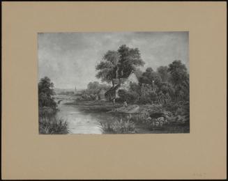 River Landscape With Cottages And Figures