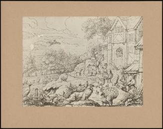 Farmyard With Figures And Landscape Background,
