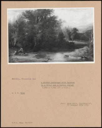 A Wooded Landscape With Romani People By A River And A Castle Beyond