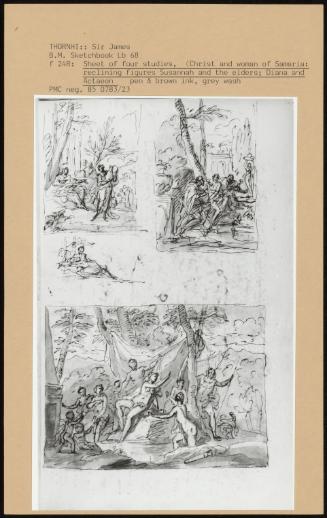 B M Sketchbook Lb 68; Sheet Of Four Studies, (Christ And Woman Of Samaria: Reclining Figures Susannah And The Elders; Diana And Actaeon