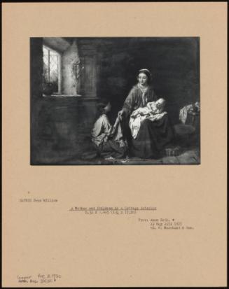 A Mother And Children In A Cottage Interior