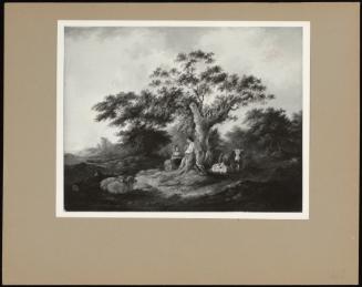 Rustics With Sheep And Cattle At The Edge Of A Wood (One Of A Pair)