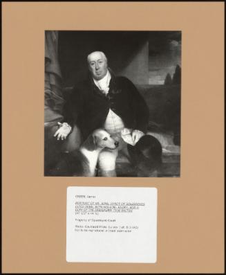 PORTRAIT OF MR. JOHN WARDE OF SQUERREYES (1753-1838), WITH HIS DOG, GLORY, AND A COPY OF THE NEWSPAPER TRUE BRITON