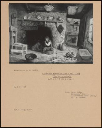 A Cottage Interior With A Small Boy Playing A Whistle