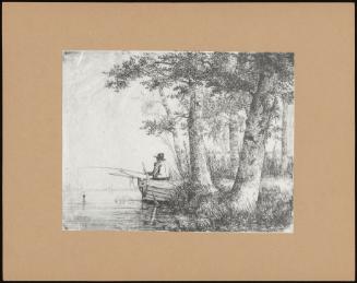 River Scene With Man Fishing From A Boat