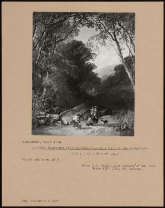 A Wooded Landscape With Children Filling A Pail In The Foreground