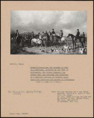 Queen Victoria And The Duchess Of Kent In A Carriage, Attended By The Duke Of Wellington, The Prince Consort, Sir Robert Peel And Noblemen And Courtiers At A Harriers Meeting In Windsor Great Park With Courtiers And Grooms In Attendance