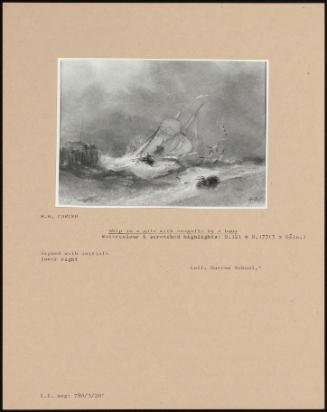 Ship In A Gale With Seagulls By A Buoy