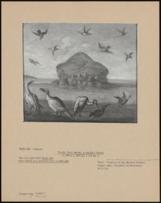 Exotic Birds Before A Fortified Island