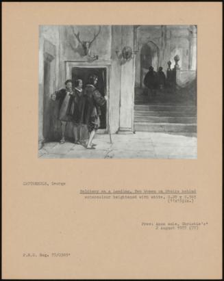 Soldiery On A Landing, Two Women On Stairs Behind