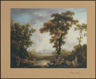 A Classical Wooded River Landscape With Figures Bathing And Fishing On The River, A Herdsman With A Woman Carrying An Urn