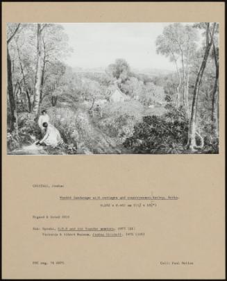 Wooden Landscape With Cottages And Country Women, Hurley, Breks.