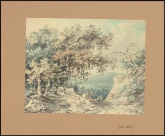 A Drover And Wagon In A Wooded Landscape