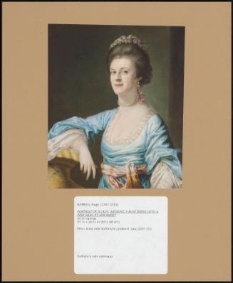 Portrait Of A Lady, Wearing A Blue Dress With A Pink Sash At Her Waist