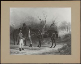 Two Gentlemen With Their Bay Horse In A Woodland Clearing