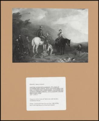 HUNTING SCENE WITH CHARLES, 5TH DUKE OF RICHMOND AND LENNOX, WITH HIS FOUR SONS (THE EARL OF MARCH AND LORDS HENRY, ALEXANDER AND GEORGE GORDON LENNOX), WITH A KEEPER, GILLIES AND A DEAD STAG
