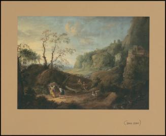 A Mountainous Wooded Landscape, With Figures Beside A Tomb In The Foreground
