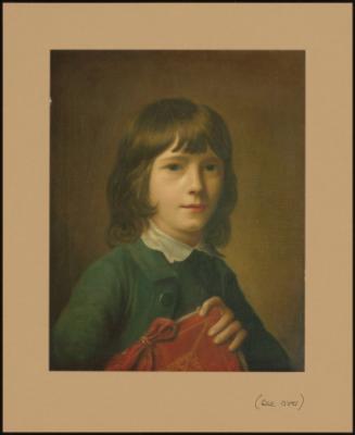 A BOY PROBABLY ONE OF THE ARTIST'S CHILDREN, HOLDING A RED FOLIO