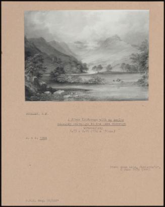 A River Landscape With An Angler Possibly Helvellyn In The Lake District