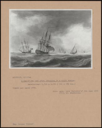 A Man-O'-War And Other Shipping In A Stiff Breeze