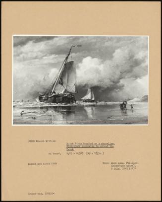 Dutch Pinks Beached On A Shoreline, Fisherfolk Preparing To Unload The Catch