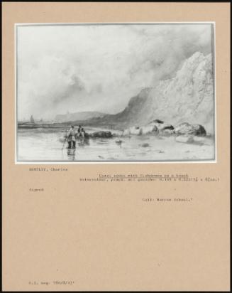 Coast Scene With Fishermen On A Beach