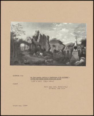 An Italianate Capriccio Landscape With Herdsmen, Cattle And Sheep Among Classical Ruins