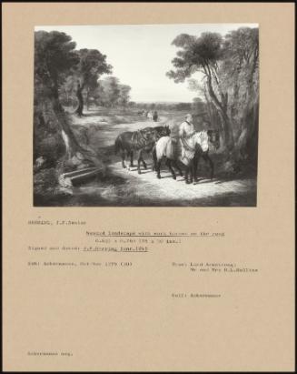 Wooded Landscape With Work Horses On The Road