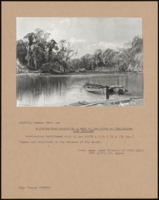 A Rowing-Boat Moored By A Weir On The River At Penlleryan, Near Swansea