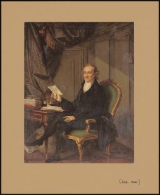 PORTRAIT OF THOMAS PAINE (1737-1809), IN A DARK COAT AND BREECHES, SEATED AT A WRITING TABLE, IN AN INTERIOR, HOLDING A LETTER IN HIS RIGHT HAND
