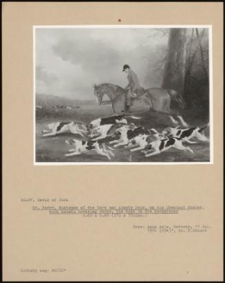 Mr. Parry, Huntsman Of The York And Ainsty Pack, On His Chestnut Hunter, With Hounds Breaking Cover, The Hunt In The Background