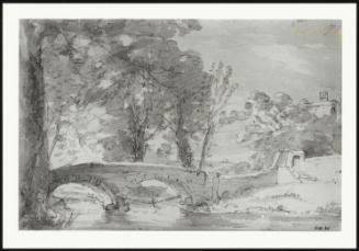 Bridge with trees and buildings, at Haddon