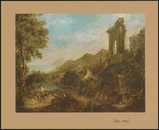 A Capriccio With Ruins By A Lake, Fishermen Drawing In Nets And Other Figures