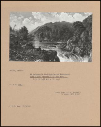 An Extensive Scottish River Landscape With A Man Fishing A Salmon Pool...