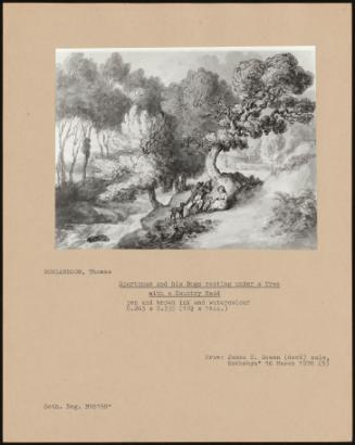 Sportsman And His Dogs Resting Under A Tree With A Country Maid